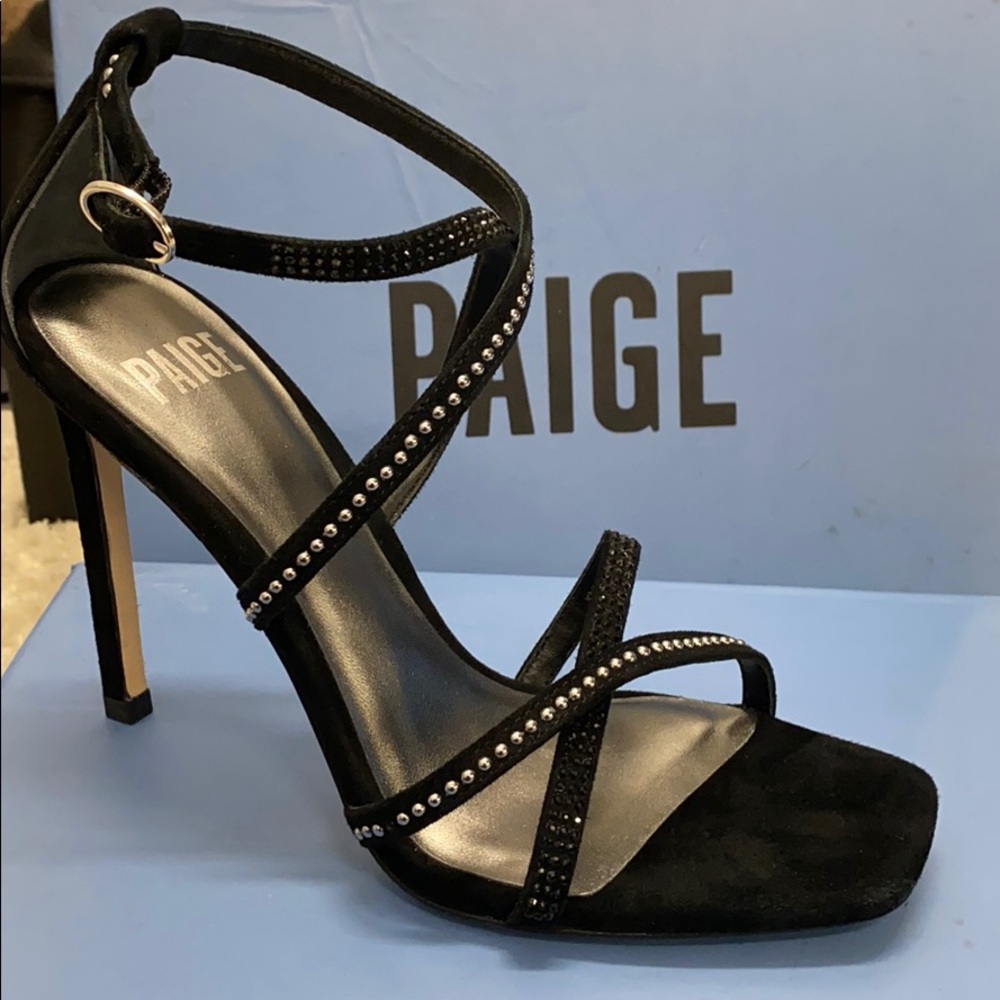 Paige Vera black suede studded heels